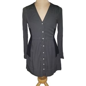 Gap Women's Gray/Black Button Down Long Sleeve Drawstring Shirt Dress.